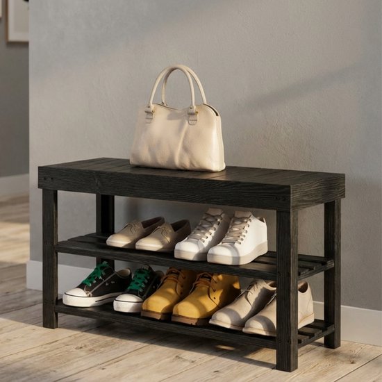 Bayt Rangement des chaussures - Armoire à chaussures - Banc à chaussures - Bois - Noir - 28 x 45 x 70 cm