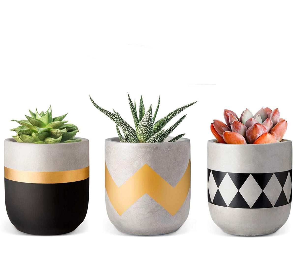 Gadgy Plantes Artificielles d'Intérieur - 3 pièces - Plantes de lard artificielles en pot de pierre - Fausses plantes - 13 à 16 cm