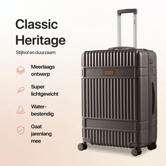 Ensemble de valises SKYCASES - Classic Heritage – 3 pièces – Valises cabine et en soute – 36 L/63 L/100 L – Serrure TSA – Roulettes silencieuses à 360° – Légères – Trolley – Marron
