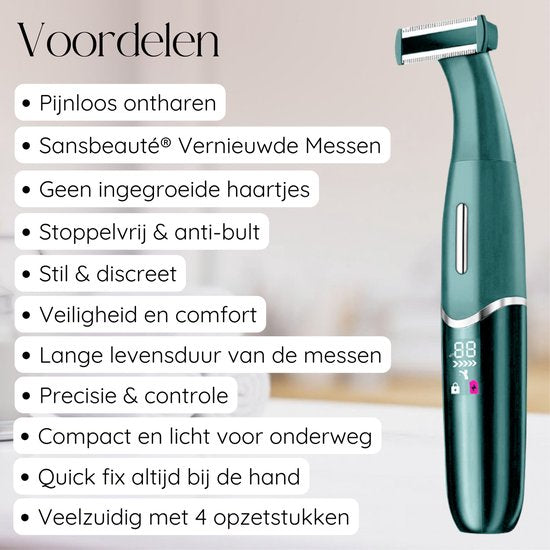 Tondeuse bikini 4 en 1 + sac de voyage - Sansbeauté® - Visage - Aisselles - Jambes - Maillot - Tondeuse à sourcils - Epilation visage femmes - Zone intime - Ladyshaves Bikini - Epilateur électrique