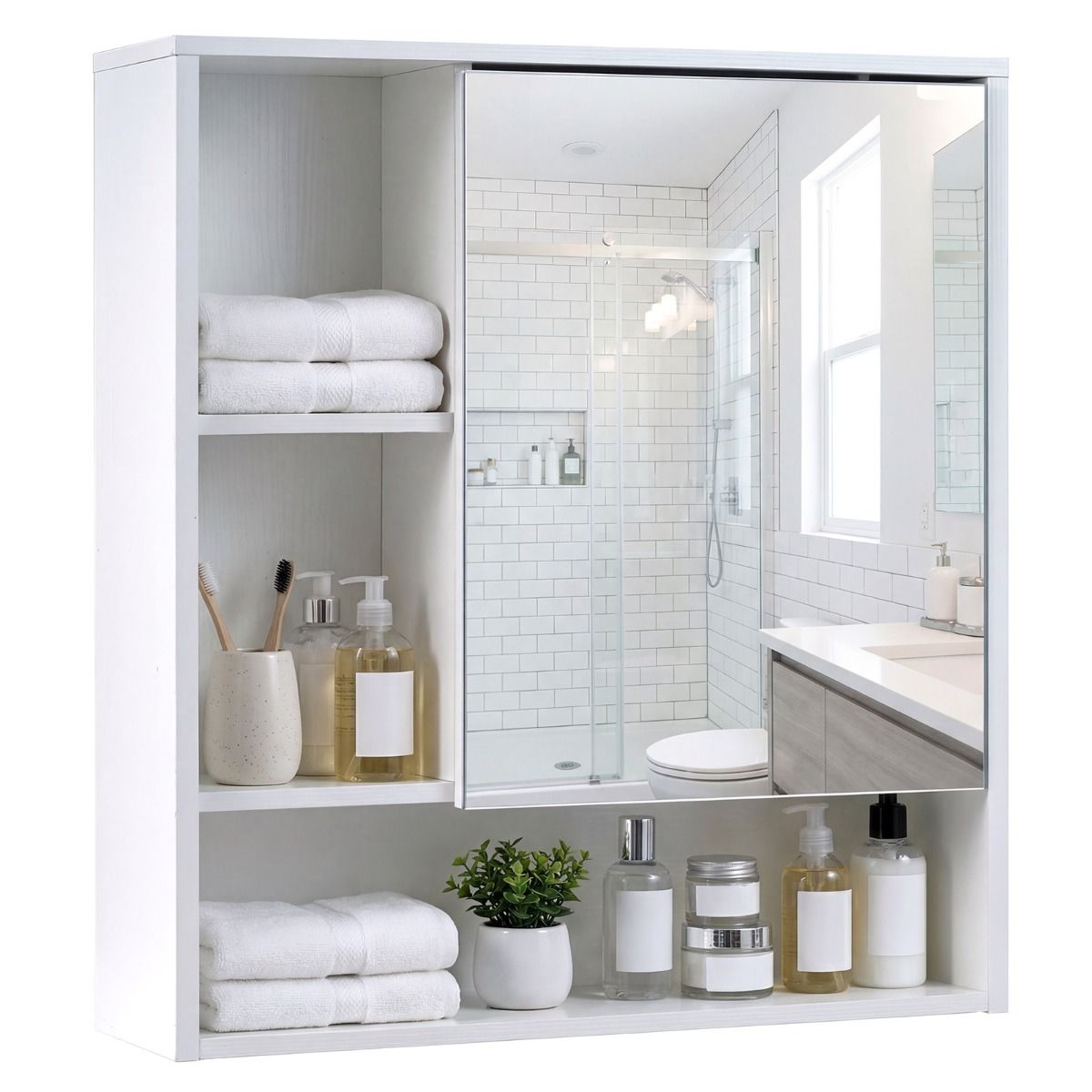 Armoire de salle de bains Coast avec miroir - armoire murale - peu encombrante - blanche