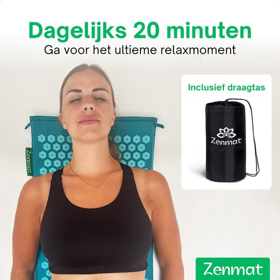 Zenmat Nail Mat with Cushion - Tapis d'acupression avec boule de massage et sac de transport - Shakti Massage - 66x40 cm - Bleu