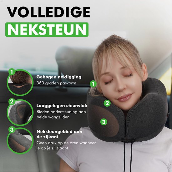Oreiller de cou Travelhawk - Oreiller de voyage de luxe - mousse à mémoire de forme - Oreiller de cou Avion, Voiture, Bus, Train et Camping - Oreiller de cou - Noir