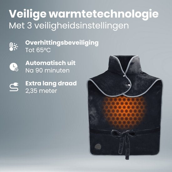 Auronic Heat Pad - Couverture électrique pour la nuque, les épaules et le dos - Lavable - Efficace sur le plan énergétique - Couverture chauffante - Noir