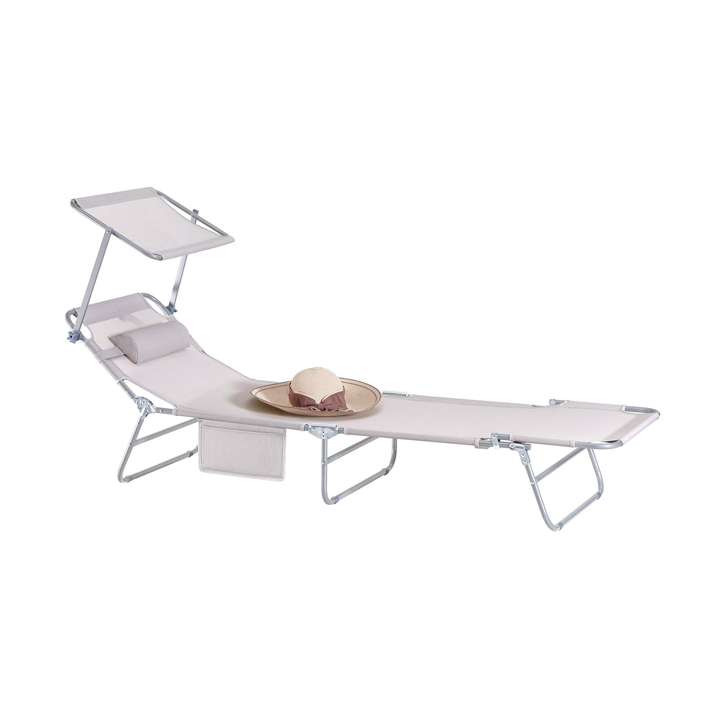 SoBuy Chaise longue avec pare-soleil - Pliable - Max. 120 kg - 195 x 63 x 30 cm - Beige