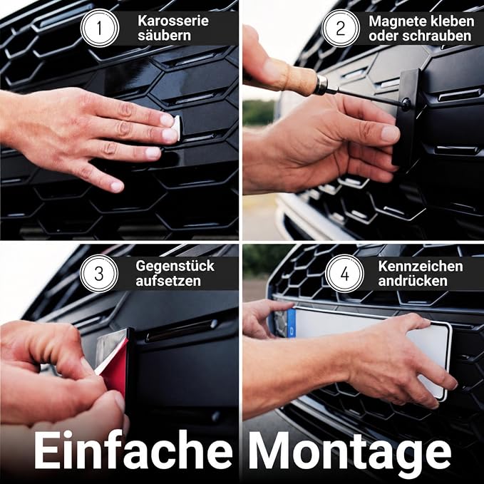 Support de plaque d'immatriculation Ivality - Sans cadre - Magnétique - Pour 2 plaques d'immatriculation - Noir