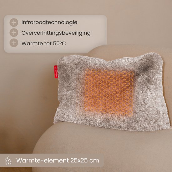 Auronic Coussin chauffant - Teddy - 45x60 - Sans fil - Rechargeable - Coussin électrique - Infrarouge - Taupe