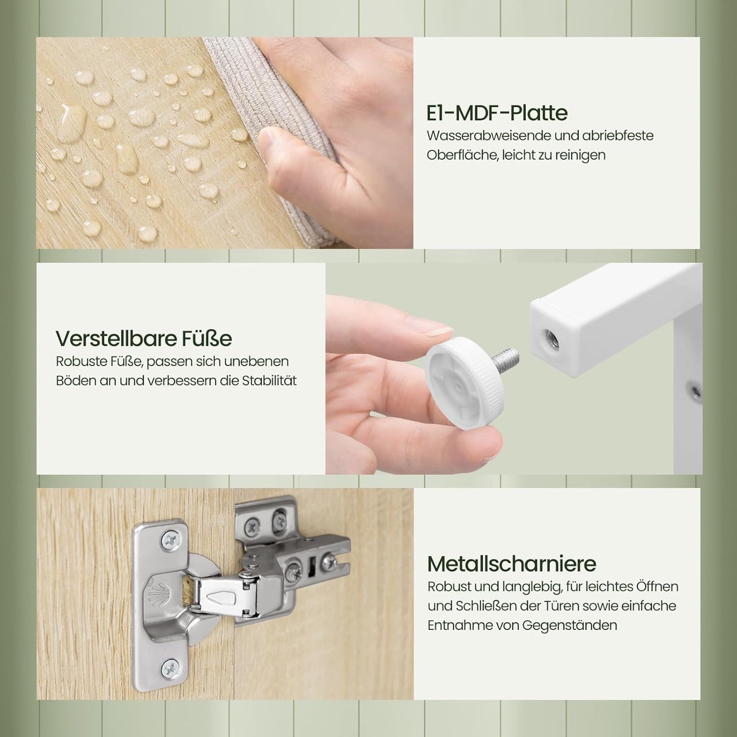 Meuble sous-lavabo EUGAD - 60 x 60 x 30 cm - blanc et chêne clair - avec cloison de séparation réglable