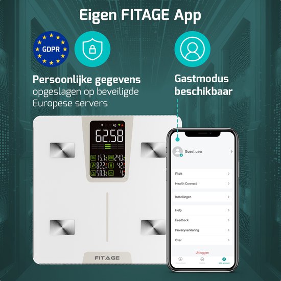 FITAGE Pèse-personne LED blanc - Pèse-personne numérique - Pèse-personne intelligent avec analyse corporelle 17x - Pèse-personne - FITAGE App