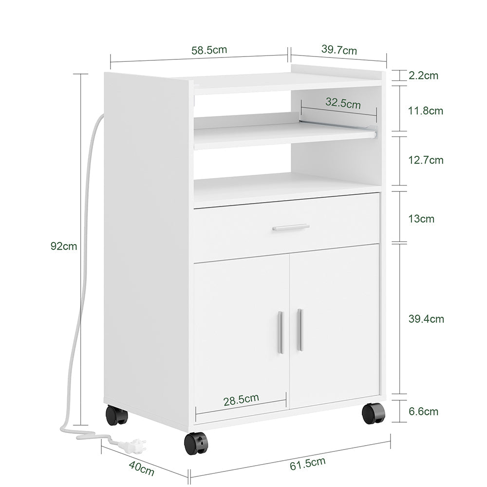 Chariot de cuisine SoBuy avec prises électriques 4 en 1 - Roulettes et pieds - Blanc - 61,5 x 40 x 92 cm