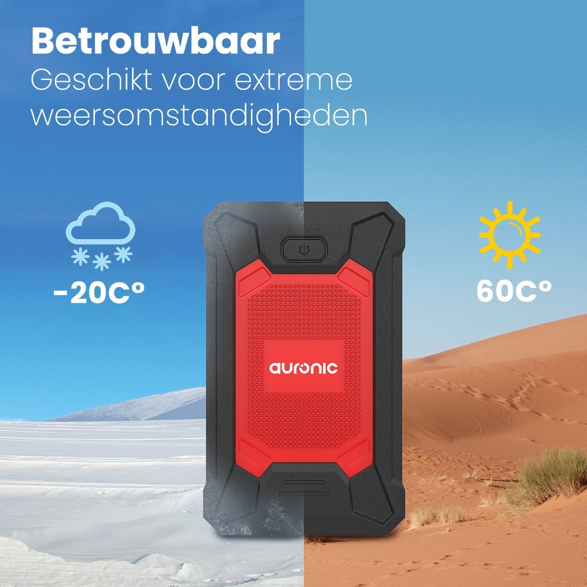 Auronic Jumpstarter - 12V - 600A - 7200 mAh - Lumière LED - Rouge/Noir