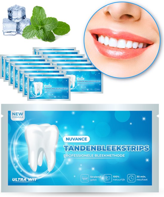 Nuvance - Bandes de blanchiment des dents - Set de blanchiment des dents - blanchiment des dents - avec 0% de peroxyde - dents blanches - 14 sets/28 bandes