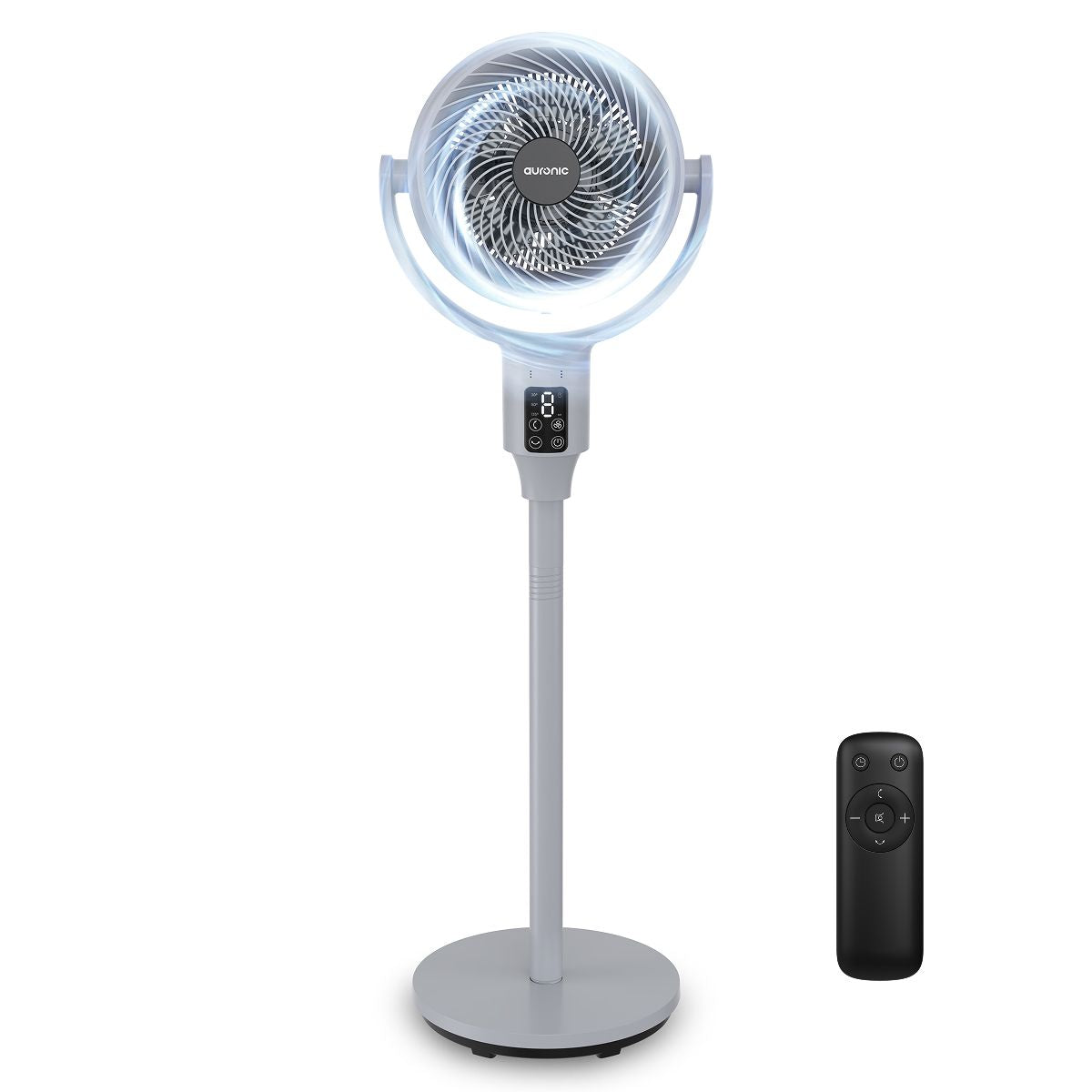 Ventilateur sur pied Auronic - 59/108 cm - 9 vitesses - Oscillation à 90° - Télécommande - Silencieux - Gris