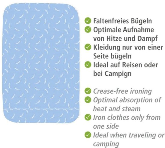 WENKO Air Comfort, tapis de repassage, bleu, à motifs, coton, 1 300 mm, 650 mm