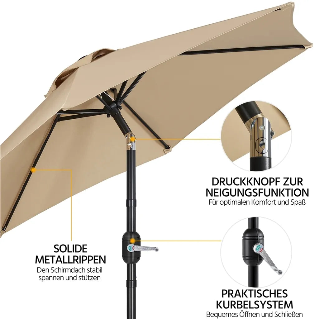 Yaheetech Parasol - Inclinable - Manivelle - 226 cm - Marron clair