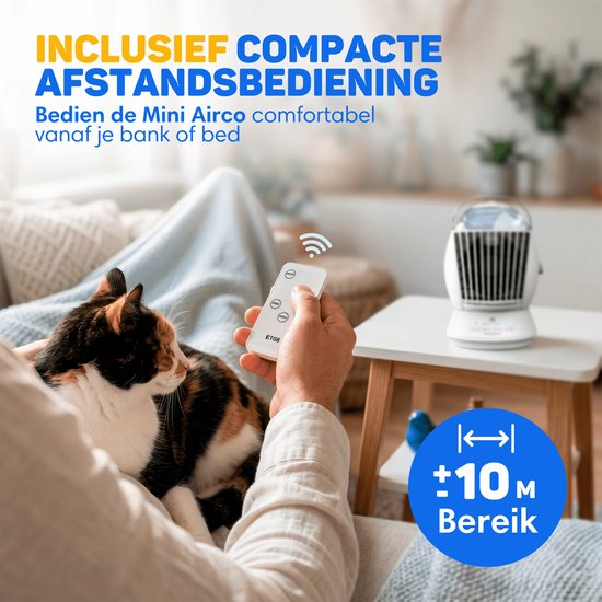 Vulpes Goods® Tech - Mini climatiseur ELITE - Refroidisseur d'air mobile avec télécommande - Refroidisseur d'air 6 en 1 - 3 modes d'humidification avec fonction oscillante - 3 vitesses de ventilation - 100 % anti-fuites - Câble et adaptateur fournis - Pou