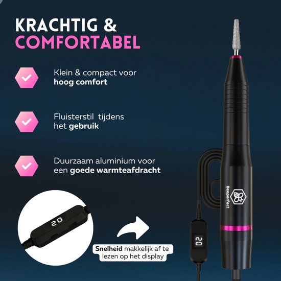 Beeperfect® Lime à ongles électrique - Routeur d'ongles - Ensemble manucure et pédicure - 12 embouts et 60 rouleaux de ponçage - 4 accessoires supplémentaires - Noir