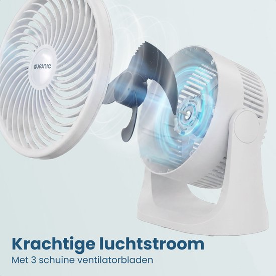 Ventilateur de table Auronic - 3 vitesses - Mini-ventilateur - Ventilateur sur pied - Possibilité de fixation murale - 41 dB - Oscillation à 90° - Portée de 7 mètres - Blanc