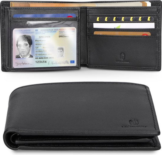 Portefeuille en cuir Castagnola - Portefeuille pour hommes avec porte-cartes - sans monnayeur - 12 cartes et 2 pochettes pour billets - anti-skimming et anti-piratage