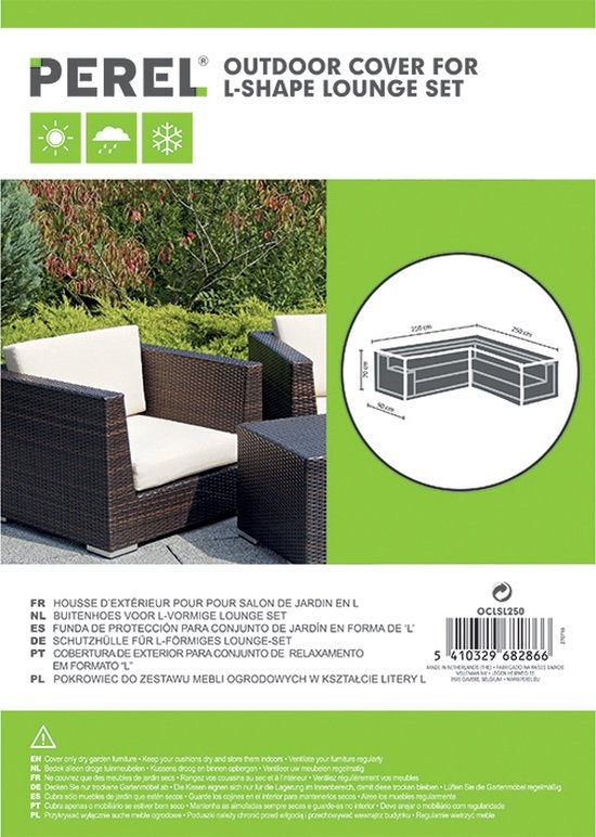 Housse extérieure pour set de jardin - Perel - En forme de L - 250 cm x 250 cm x 70 cm - Gris