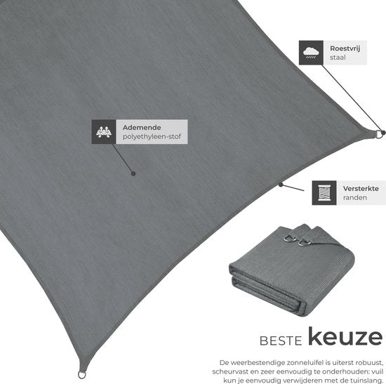 tectake® Toile d'ombrage rectangulaire Sunny - 3 x 5 m - Toile d'ombrage extra robuste en HDPE 185 g/m² - Protection UV 50+ - Résistant aux intempéries et à la déchirure - Parasol pour jardin, balcon, terrasse - Parasol avec matériel de fixation - Gris