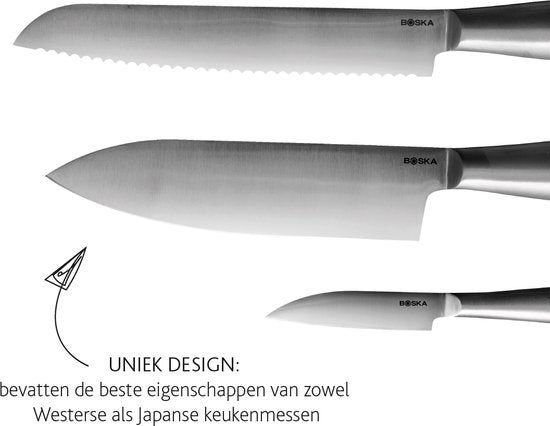 Couteaux de cuisine Boska Copenhagen - Lot de 3 - Pour tout type d'aliments - Set de couteaux - Design unique - Résiste au lave-vaisselle - acier inoxydable