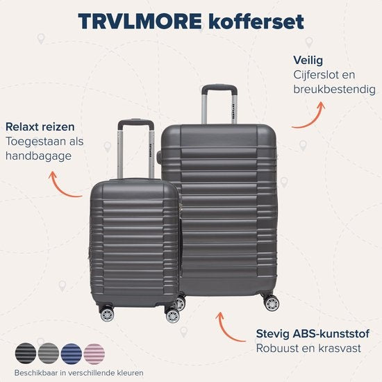 TRVLMORE Set de valises - 2 pièces - 38L (bagage à main) + 110L - Gris foncé