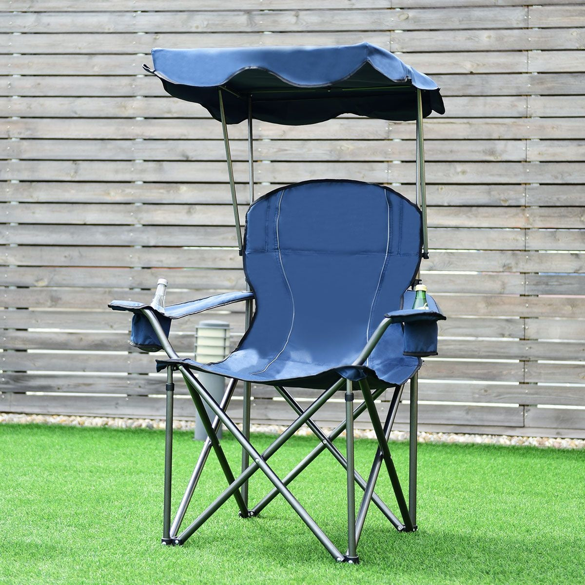 Coast Chaise de camping pliable - parasol - porte-gobelet Sac de transport - 96,5 x 67,5 x 130 cm - bleu