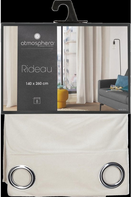 Rideau Atmosphera Lilou - L 260 x l 140 cm - blanc ivoire - polyester - avec anneaux