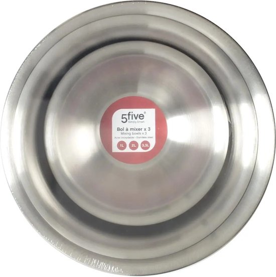 Lot de 3 bols à pâte/bols à mélanger en acier inoxydable - 1 L - 2 L - 3,3 L