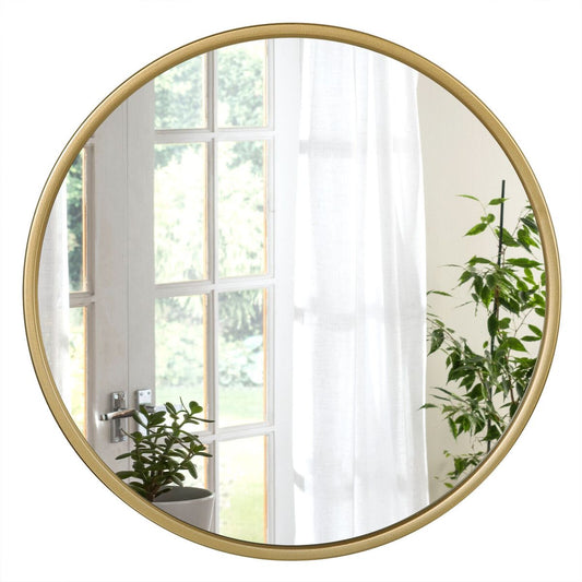 Woltu Miroir mural rond 50 x 50 cm - Cadre doré - Miroir moderne pour la salle de bain, la chambre et le couloir