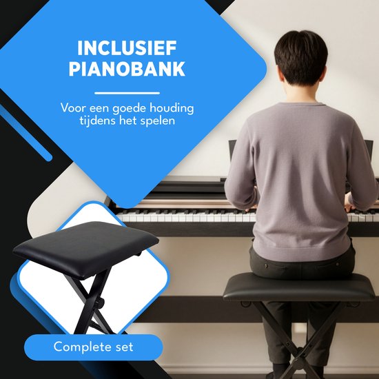 Finesse Digital Piano - 88 touches lestées - avec cadre, pédales et tabouret - Piano à clavier - Piano électrique - adulte et enfant