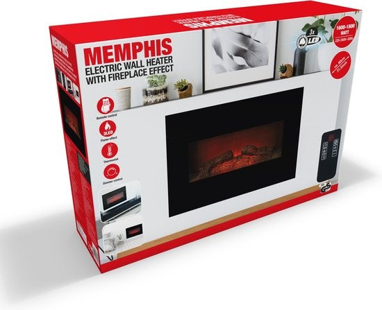 Cheminée Électrique Memphis - Classic Fire  - Chauffage avec Télécommande et Minuteur - Effet Flamme LED - 1800 W – Noir