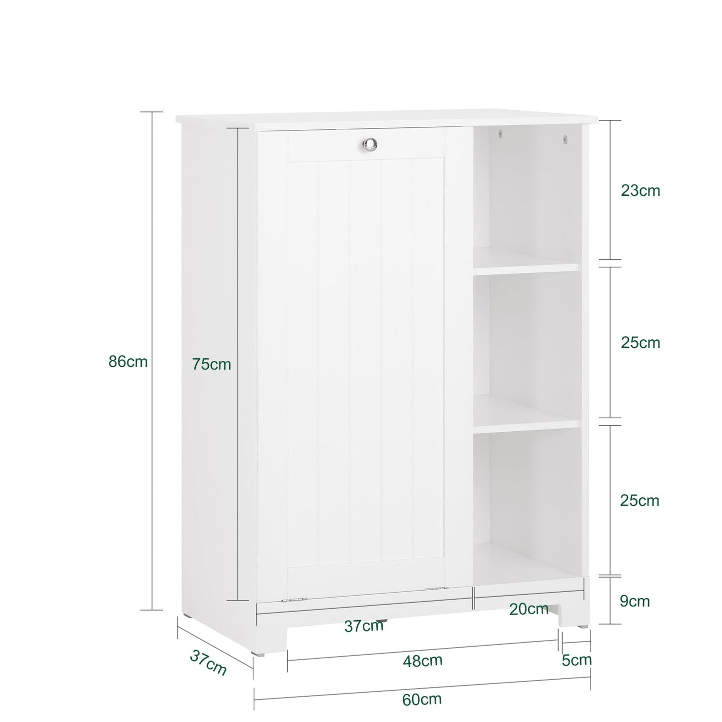 SoBuy Armoire à linge avec sac à linge - 3 étagères - 1 panier à linge - 60 x 37 x 86 cm - Blanc