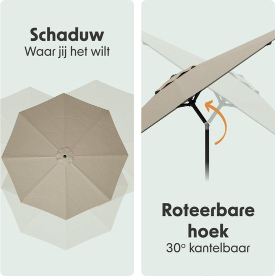 LifeGoods Parasol - Jardin - Ø350 cm - 30° inclinable - Imperméable - UPF50+ - Taupe