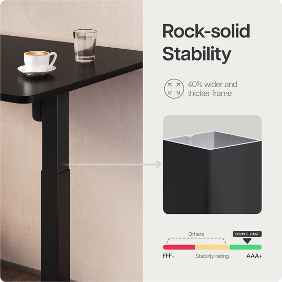 Bureau assis-debout Desktronic HomeOne à réglage électrique de la hauteur, structure noire, plateau 120 x 60 - 160 x 80 cm