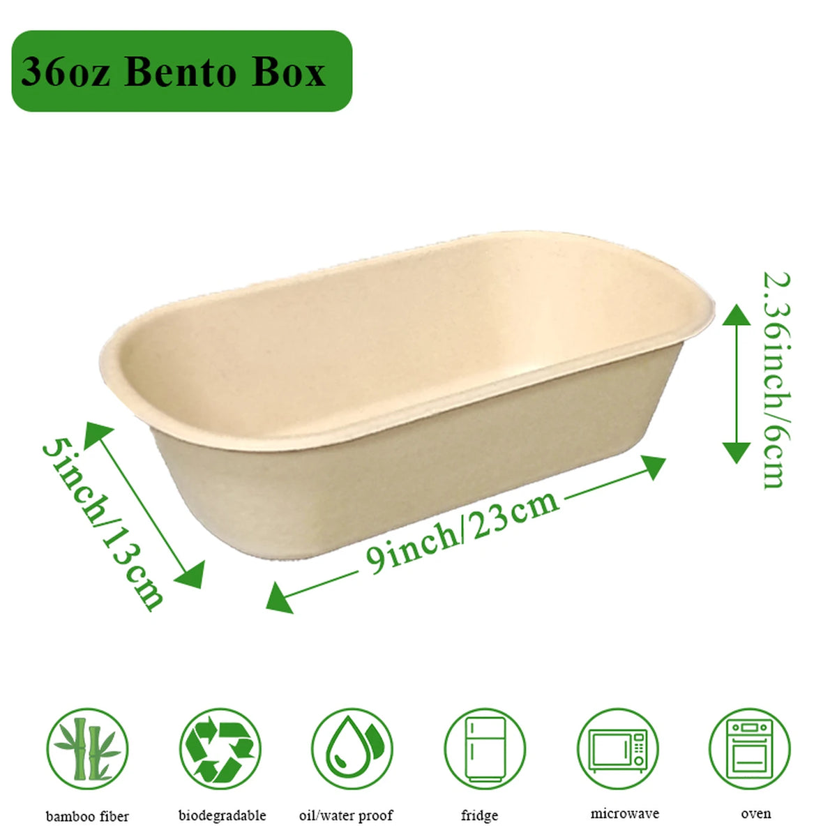 Boîte à bento Rui en bambou 36 oz - Boîte à déjeuner jetable en fibre de bambou - 50 pièces - Légère et facile à transporter