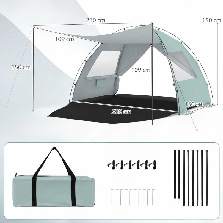 Tente de plage Coast UV50+ - Verrouillable - Fenêtres en filet - Sacs de sable - Référence 10325