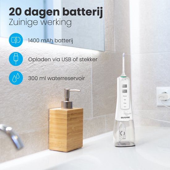 Auronic Water Flosser 300 ml - 4 Attaches - Blanc
