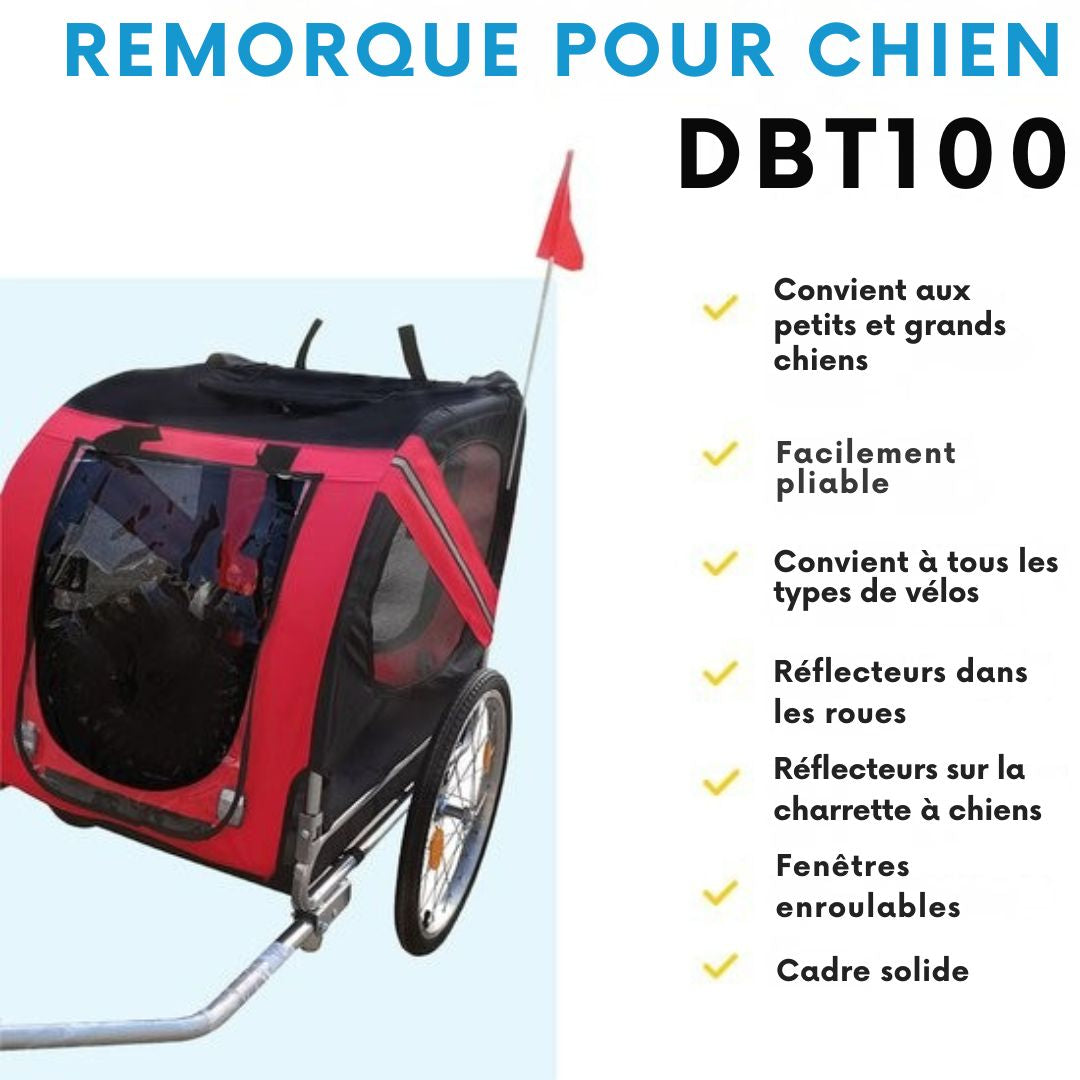 Remorque vélo pour chien - BRASQ  - Jusqu'à 40kg - Pliable avec réflecteurs - Rouge/Noir