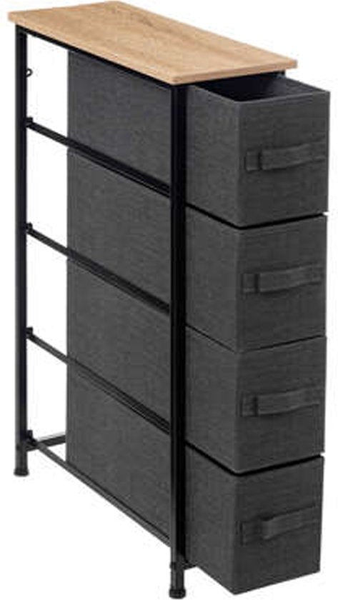 5Five Meuble de rangement à paniers / meuble de salle de bains - 4 paniers - 20 x 48 x 77 cm - métal/bois/tissu - gris foncé