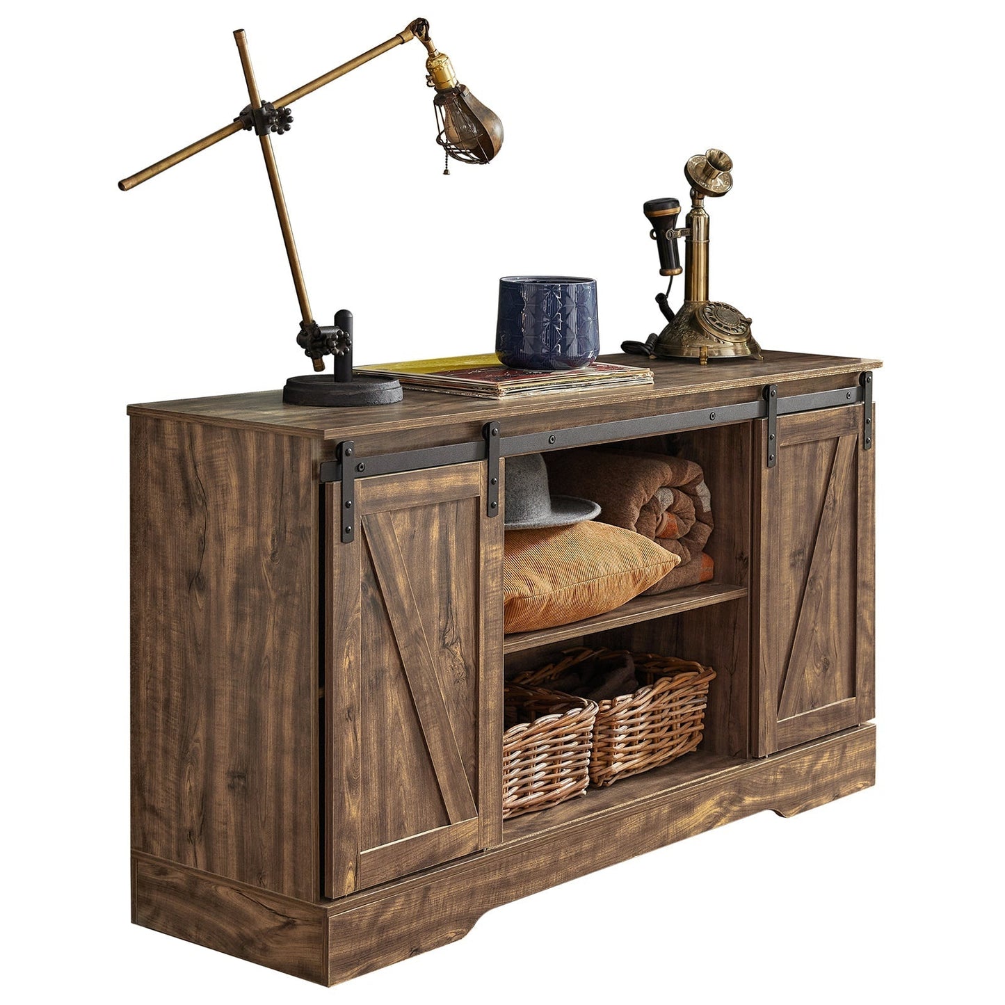 SoBuy FSB60-N Armoire de rangement avec porte coulissante - Rustique - 120 x 40 x 70 cm