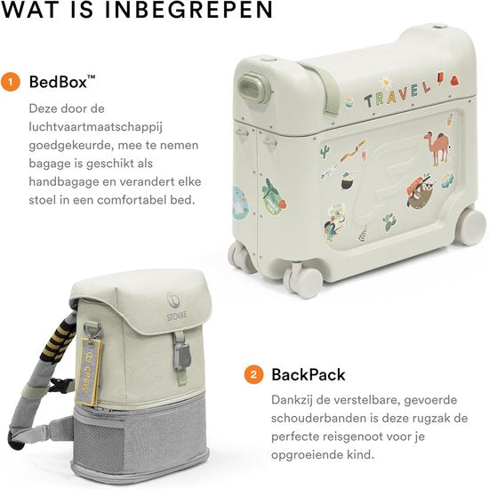 Kit de voyage Stokke JetKids, Sea Green - Avec valise BedBox Ride-On et sac à dos - Pour les enfants de 2 à 7 ans (jusqu'à 35 kg)
