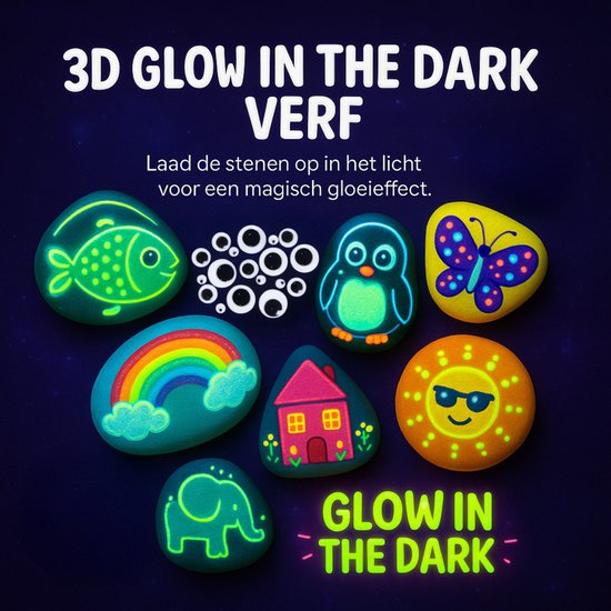 Vaive Stone Painting 61-piece - Glow in the Dark Happy Stones - Artisanat - Kit de bricolage pour filles et garçons - Kits de bricolage