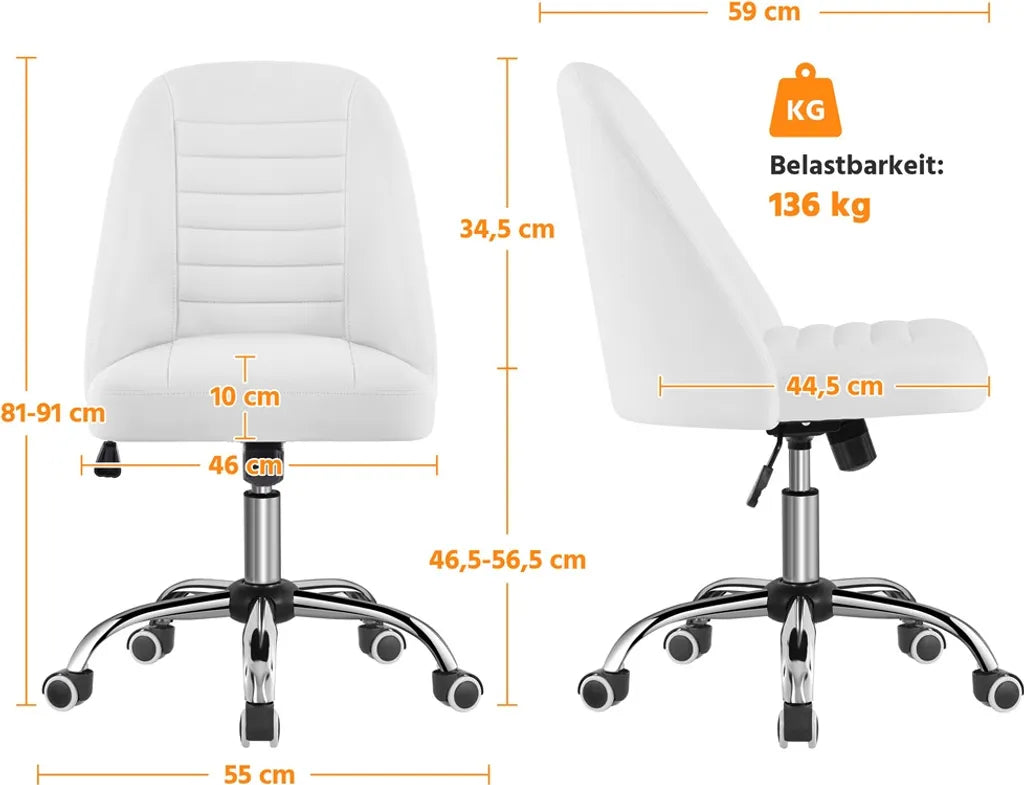 Chaise de bureau Yaheetech blanche, ergonomique et rembourrée