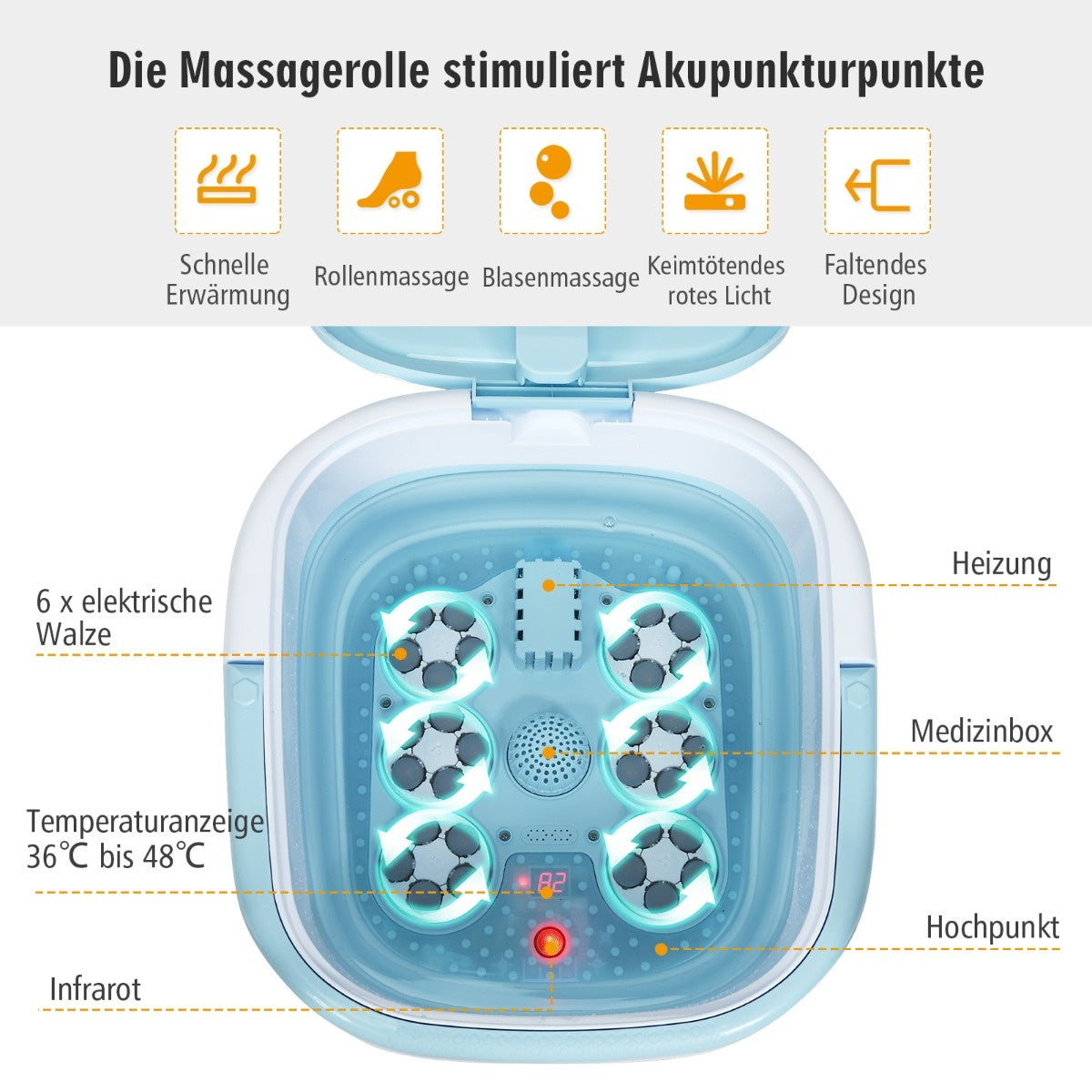 Bain de pieds massant Coast pliable avec télécommande bain de pieds balnéo 42 x 40 x 24 cm bleu