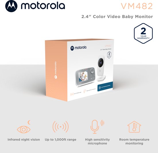Babyphone Motorola Nursery avec caméra - Baby Monitor VM482 - Caméra pour bébé avec écran couleur de 2,4 pouces, communication bidirectionnelle, capteur de température et vision nocturne infrarouge - Portée de 300 m