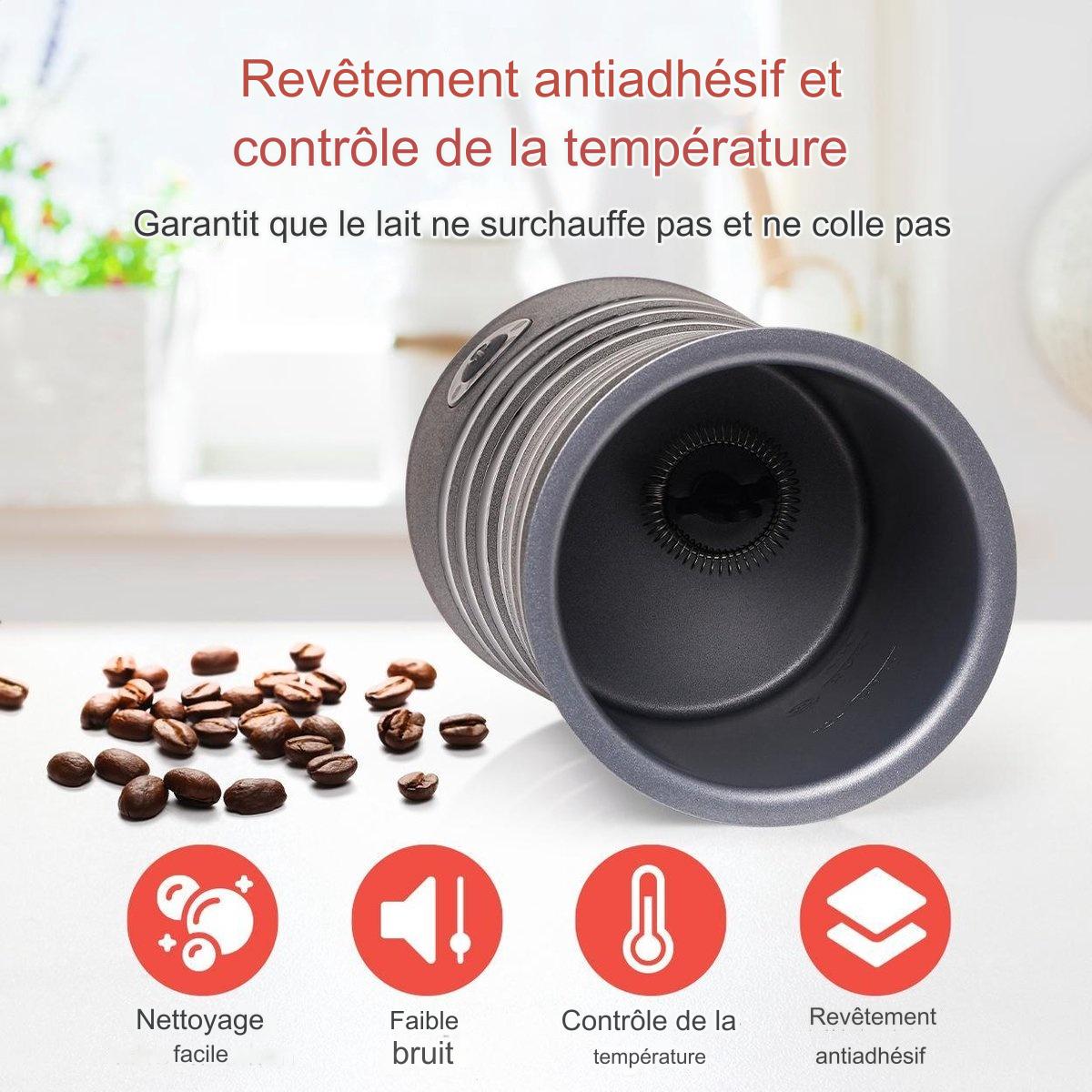 Mousseur à Lait Électrique KitchenBrothers, Chauffe Lait Chocolatière, Revêtement Antiadhésif, 400W, Noir