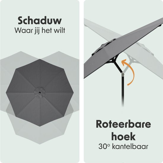 LifeGoods Parasol - Jardin - Ø300 cm - 30° inclinable - Imperméable - UPF50+ - Gris foncé
