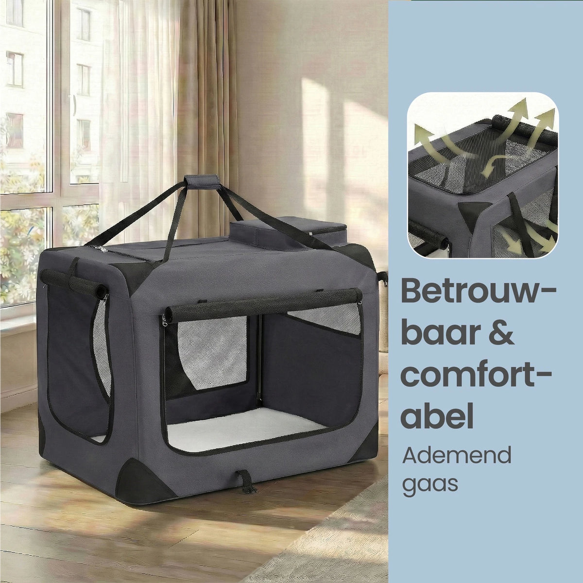 Cage pliable pour chien Ochama 91 x 63 x 63 cm - Tissu Oxford - Gris - Portable - Pour chiens de 23 à 32 kg